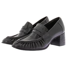Mango Black Leather Heeled Loafers 39 Black
