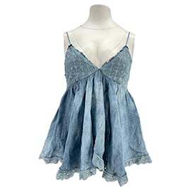 Autre Marque-Top en lin bleu-Blue