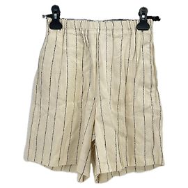 Autre Marque LOULOU STUDIO Hada Linen Shorts Off White Black Stripes Khaki