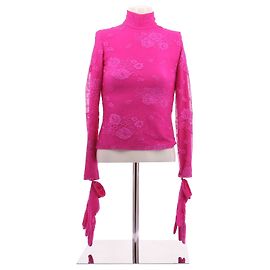 Top de renda rosa e luvas Balenciaga Rosa