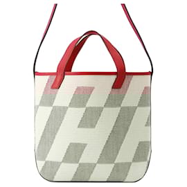 Hermès-Hermès Pink Toile and Swift Cabas H en Biais 27-Pink,Other