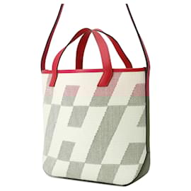 Hermès-Hermès Pink Toile and Swift Cabas H en Biais 27-Pink,Other