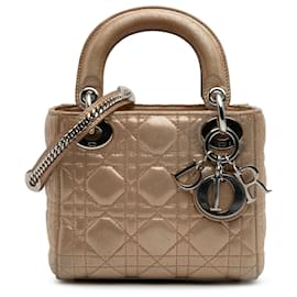 Dior-Dior Gold Mini Iridescent Lambskin Cannage Lady Dior-Golden