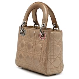 Dior-Dior Gold Mini Iridescent Lambskin Cannage Lady Dior-Golden