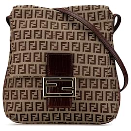 Fendi-Sac à bandoulière en toile Zucchino marron Fendi-Marron,Beige