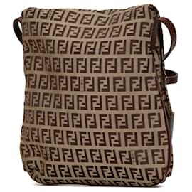 Fendi-Sac à bandoulière en toile Zucchino marron Fendi-Marron,Beige