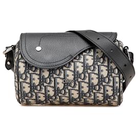 Dior-Dior Blue Mini Oblique Canvas Roller Saddle Bag-Blue