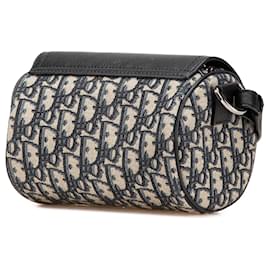 Dior-Dior Blue Mini Oblique Canvas Roller Saddle Bag-Blue