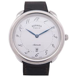 Hermès HERMES ARCEAU AR7.710 41 MM STEEL CROCODILE STRAP AUTOMATIC WATCH Silvery