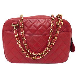 VINTAGE CHANEL CAMERA PM QUILTED LEATHER RED SHOULDER BAG Red