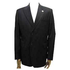 Christian Dior-NEW DIOR HOMME JACKET BEE BROOCH STRASS 50 M BLACK WOOL-Black