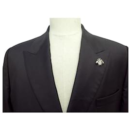 Christian Dior-NEW DIOR HOMME JACKET BEE BROOCH STRASS 50 M BLACK WOOL-Black