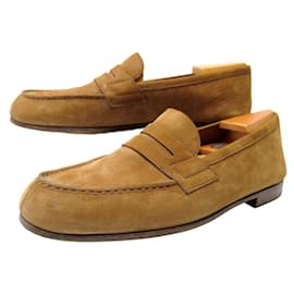 JM Weston-JM WESTON SHOES LOAFERS 281 LE MOC 8.5D 42.5 SUEDE SHOE TREE LOAFERS-Camel