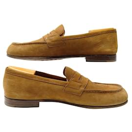 JM Weston-JM WESTON SHOES LOAFERS 281 LE MOC 8.5D 42.5 SUEDE SHOE TREE LOAFERS-Camel