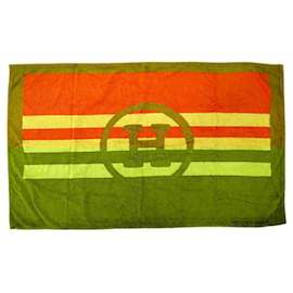 Hermès-DRAP DE PLAGE HERMES LOGO H SERVIETTE DE BAIN EN COTON ORANGE BEACH TOWEL-Orange