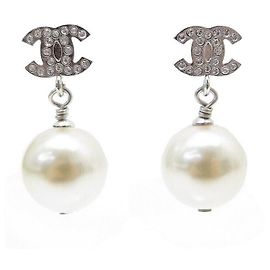 NUOVE ORECCHINI CHANEL A36138 LOGO CC PERLE STRASS Argento