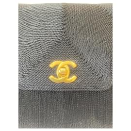 Chanel-Sac à rabat Kelly tissé en soie vintage Chanel 1997 avec quincaillerie en or 24K-Noir,Bijouterie dorée