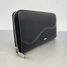 Christian Dior-Christian Dior Long Wallet Saddle 12 Zip Leather Black-Black