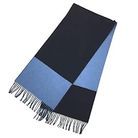 Hermès-Hermes Cashmere Scarf Kazak Bicolor Stole-Black,Blue