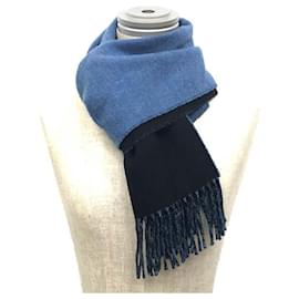 Hermès-Hermes Cashmere Scarf Kazak Bicolor Stole-Black,Blue