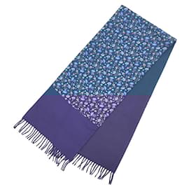 Hermès-Hermes Reversible Silk Cashmere Wool Stole-Navy blue