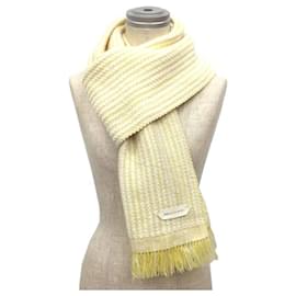 Hermès-Hermes Leather Patch Scarf-White,Yellow