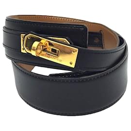 Hermès-Hermes Kelly Belt Size 70 Box Calf Black-Black,Golden