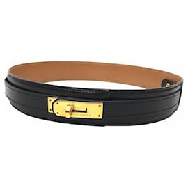 Hermès-Hermes Kelly Belt Size 70 Box Calf Black-Black,Golden