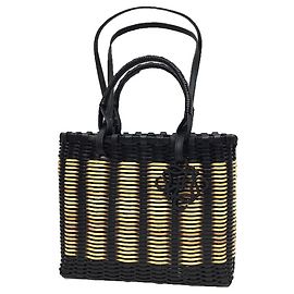 Bolsa Loewe Square em rattan com couro preto Preto