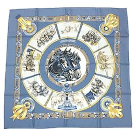 Hermès-Hermes Blue Silk Scarf-Blue