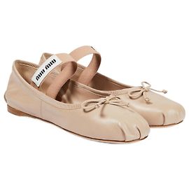 Bailarinas de cuero MIU MIU con logo beige Beige