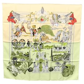 Hermès-HERMES Carre 90 Scarf ""Au FIL de la SOIE"" Silk Beige Auth sw338-Beige