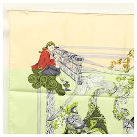 Hermès-HERMES Carre 90 Scarf ""Au FIL de la SOIE"" Silk Beige Auth sw338-Beige