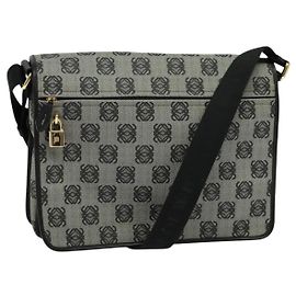 LOEWE Bolsa de Ombro Anagram em PVC Couro Cinza Dourado Auth yk18093 Marrom Dourado