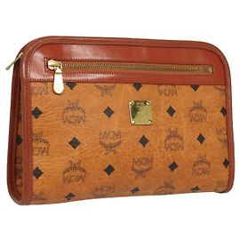Bolsa de mão Vicetos MCM Logogram em couro PVC marrom e dourado Auth BA1560 Marrom Dourado