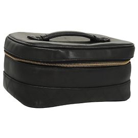 CHANEL Vanity Pouch Pelle Nera Oro CC Auth 122610 Nero D'oro