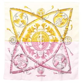 Hermès-HERMES Carre 90 Scarf ""DAIMYO PRINCES DU SOLEIL LEVANT"" Silk White Auth ki5700-White