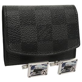 LOUIS VUITTON Pulseiras Damier Graphite & Estojo para Pulseiras LV Auth 121760 Damier ebene