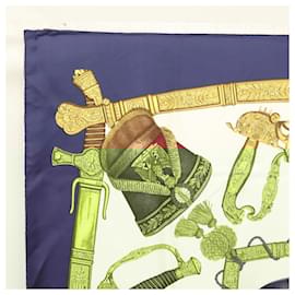 Hermès-HERMES Carre 90 Scarf ""GRAND UNIFORME"" Silk Blue White Auth BA1588-White,Blue