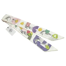 Hermès-Hermes Twilly Scarf in Pink and White-Pink,White