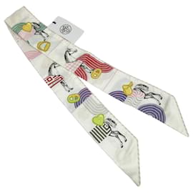 Hermès-Hermes Twilly Scarf in Pink and White-Pink,White