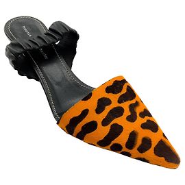 Proenza Schouler Mules aus Kalbsfell mit orange/schwarzem Leopardenmuster Orange