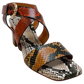 Ulla Johnson Brown Python Embossed Leather Mid Heel Sandals Brown