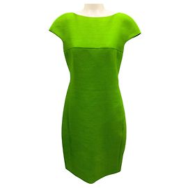 Vestido de seda shantung verde de manga corta Akris Verde