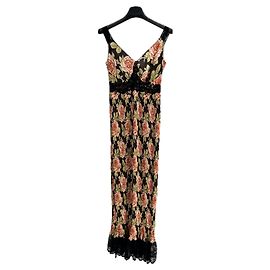 Robe longue bustier Paco Rabanne noire fleurs et dentelle Noir