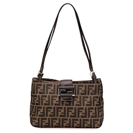 Fendi-Sac à épaule en toile Zucca marron Fendi-Marron