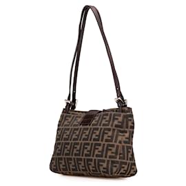 Fendi-Sac à épaule en toile Zucca marron Fendi-Marron
