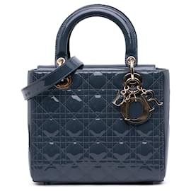 Dior-Dior Blue Medium Patent Cannage Lady Dior-Blue,Navy blue