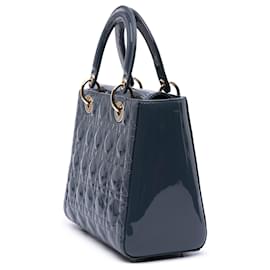 Dior-Dior Blue Medium Patent Cannage Lady Dior-Blue,Navy blue