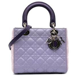 Dior-Dior Purple Medium Tricolor Lambskin Cannage Lady Dior-Purple